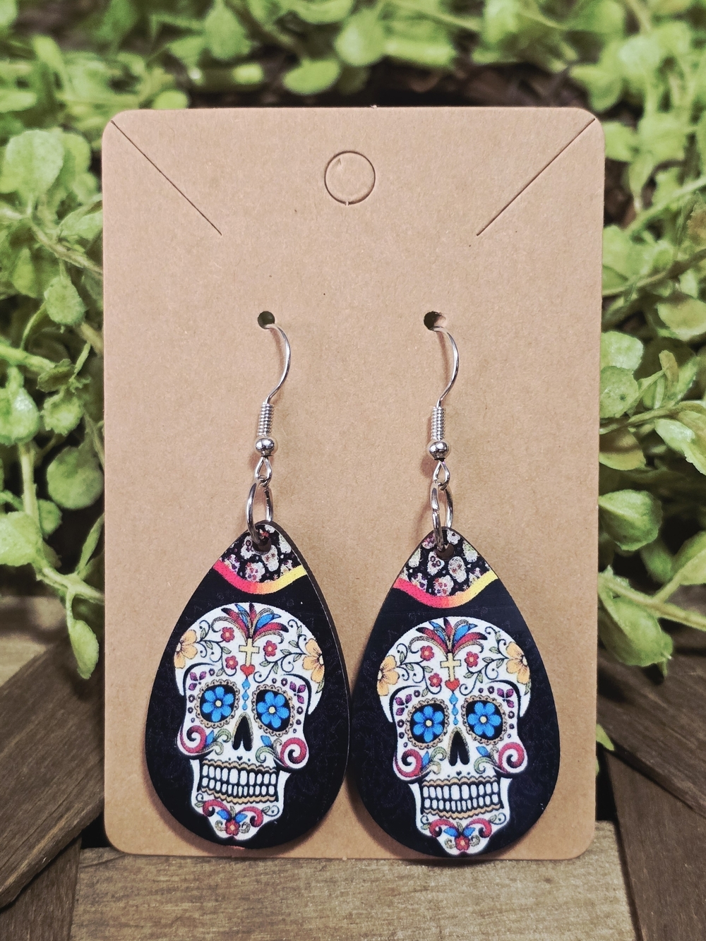 Black Teardrop Sugar Skull Dangle Earrings - Women Jewelry Earrings